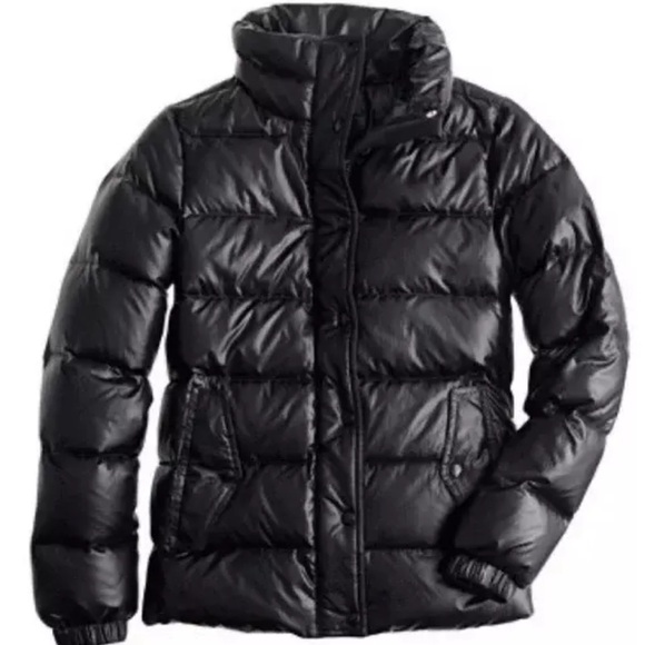 J. Crew Women's Shiny Black Down Filled Puffer Jacket. Style #B1186 Sz S - Picture 4 of 13